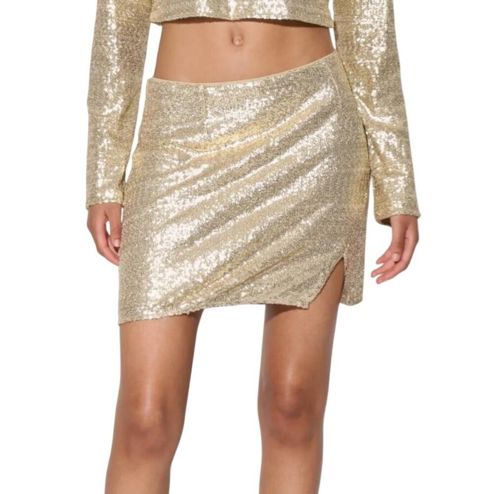 Walter Baker NWT Mallory Gold Rush Sequin Cut Out Slit Mini Skirt Party Glitz